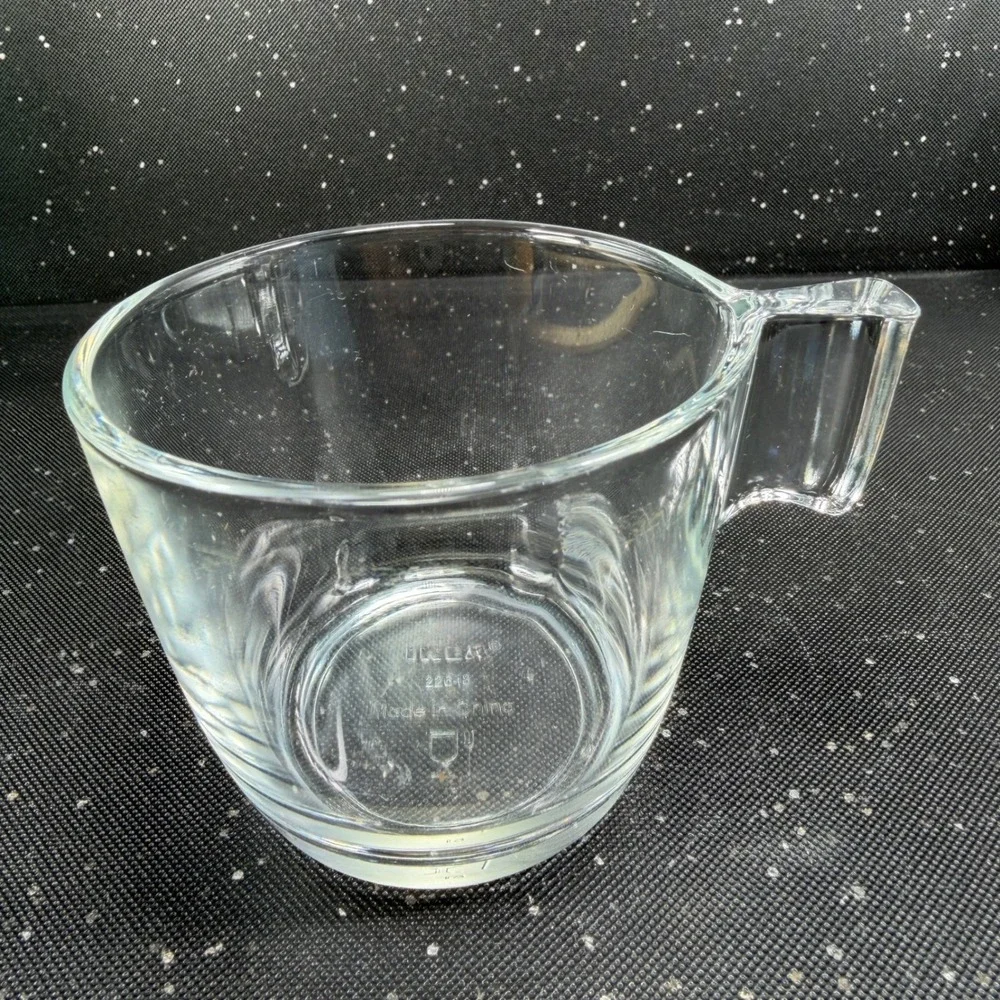 IKEA Clear Glass Coffee Mugs Set of 4 Stackable Square Handle 22648 2.75in Tall